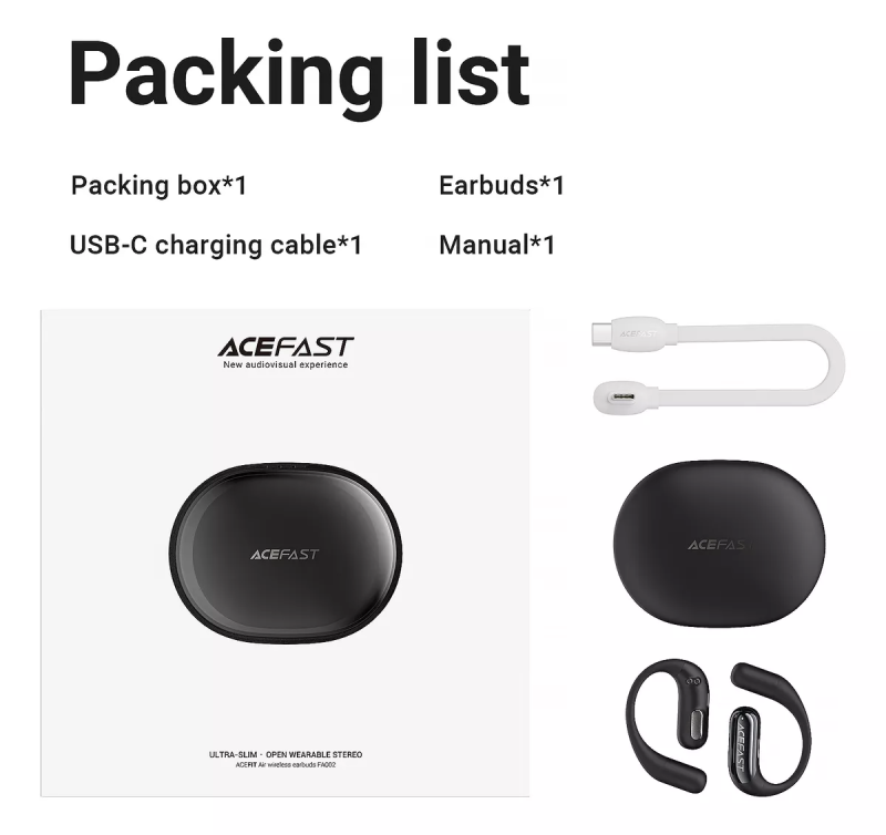 Бездротові навушники ACEFAST FA002 ACEFIT Air wireless earbuds Black