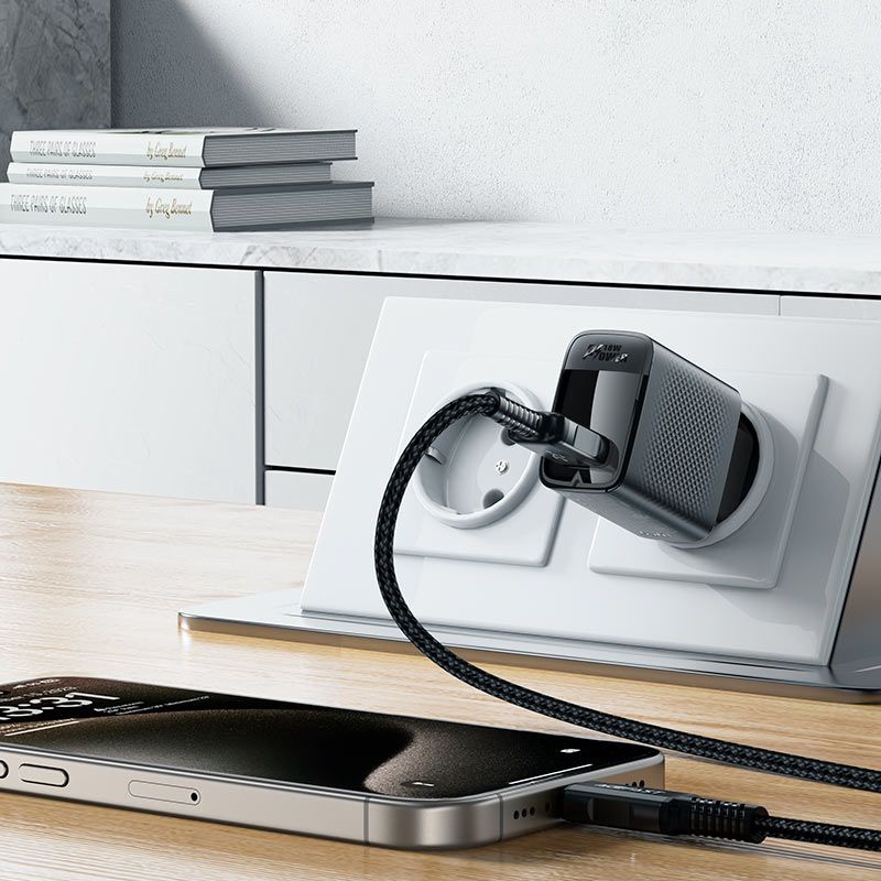 Мережевий зарядний пристрій з кабелем ACEFAST A90 QC18W GaN single USB-A charger set (P3) (EU) Black