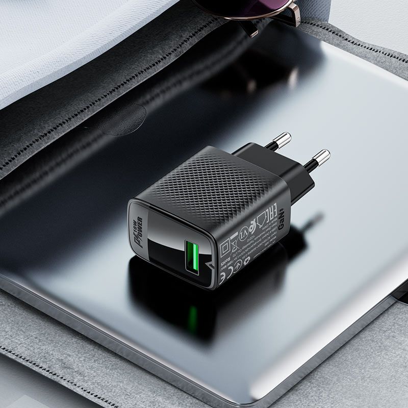 Мережевий зарядний пристрій з кабелем ACEFAST A90 QC18W GaN single USB-A charger set (P3) (EU) Black