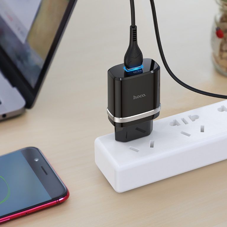 Мережевий зарядний пристрій з кабелем HOCO C12Q Smart QC3.0 charger set(Micro) 18W Black
