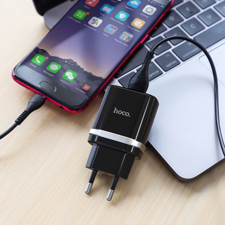 Мережевий зарядний пристрій з кабелем HOCO C12Q Smart QC3.0 charger set(Micro) 18W Black