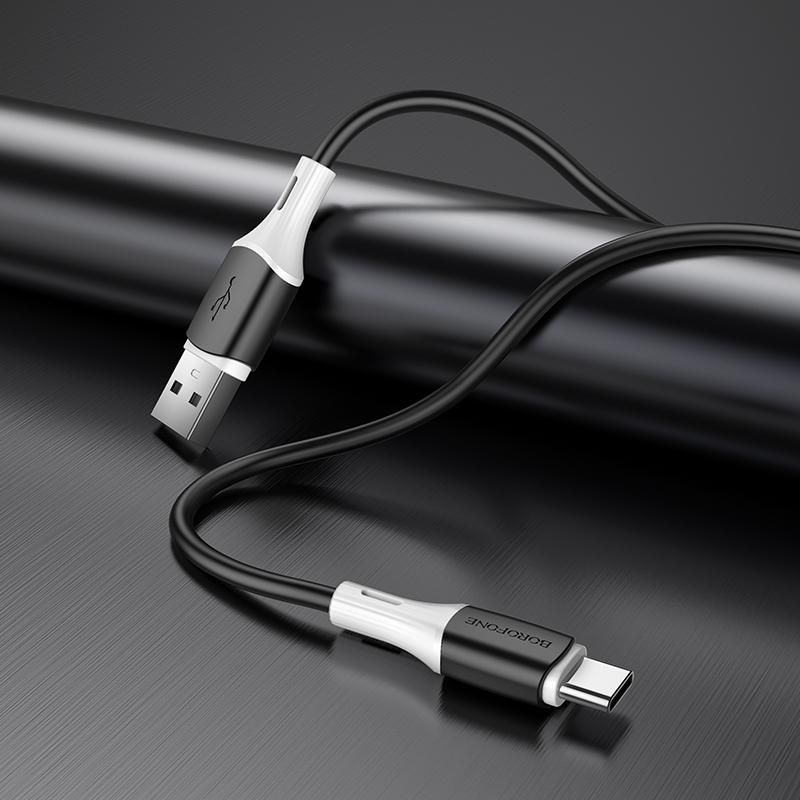 Кабель BOROFONE BX79 USB to Type-C 3A, 1m, silicone, silicone connectors, Black