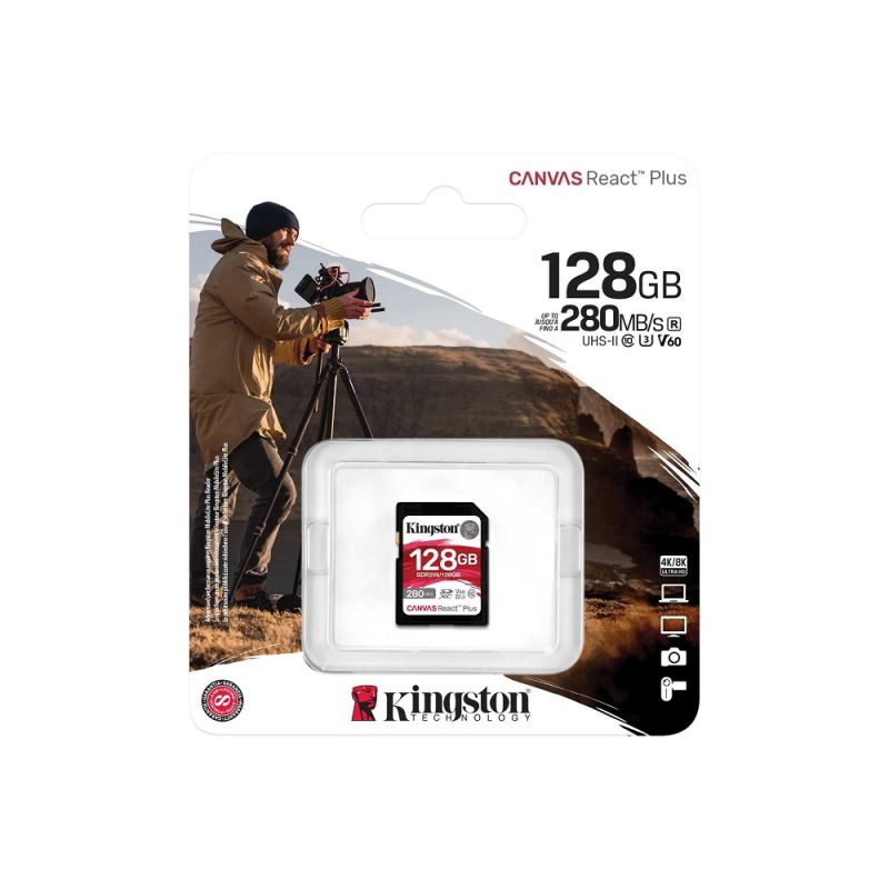 Карта пам'яті SDXC (UHS-II U3) Kingston Canvas React Plus 128Gb class 10 V60 (R280MB/s, W150MB/s)