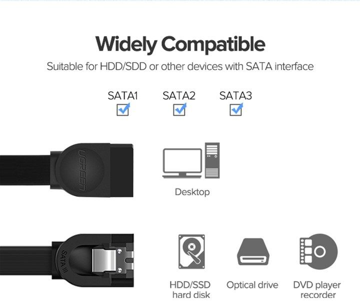 Кабель UGREEN US217 SATA 3 Data Cable 0.5m (Black)(UGR-30796)