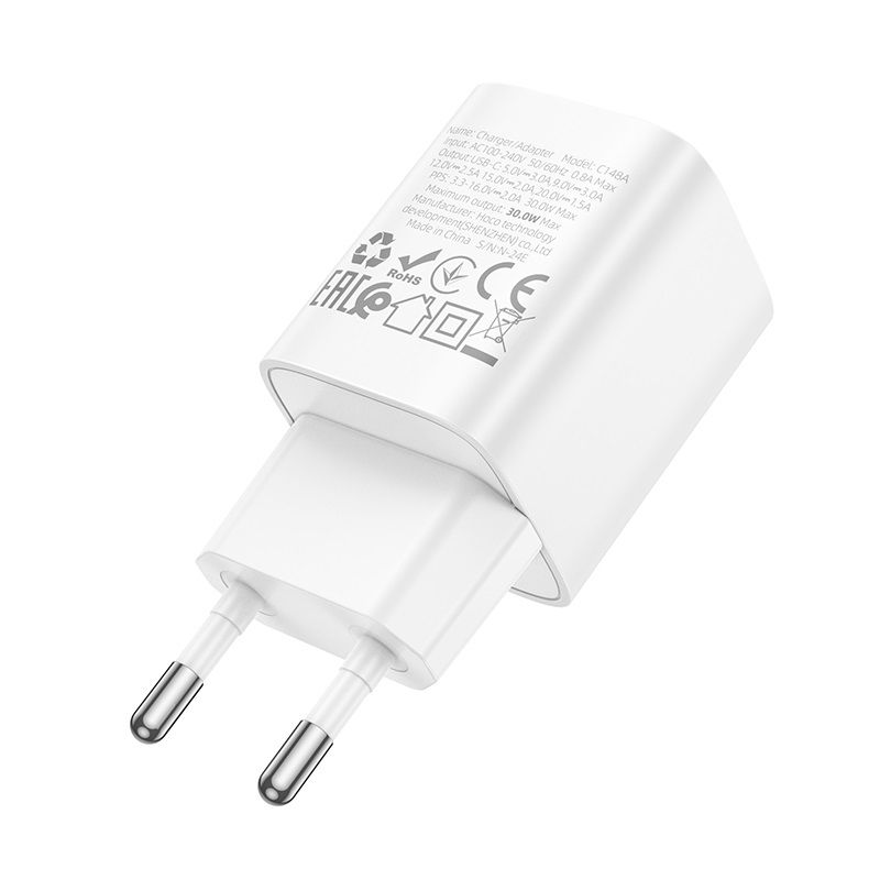 Мережевий зарядний пристрій HOCO C148A Charm single port PD30W charger (EU) White