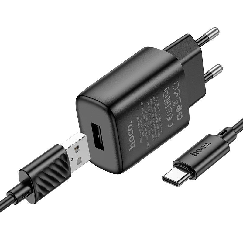 Мережевий зарядний пристрій з кабелем HOCO C134A Solid single-port charger set (Type-C) (EU) Black