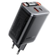 Мережевий зарядний пристрій з кабелем ACEFAST A111 PD67W GaN charger(2*USB-C+USB-A) with retractable cable Black