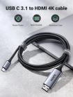 Кабель UGREEN MM142 USB-C to HDMI Male to Male Cable Aluminum Shell 1.5m (Gray Black)(UGR-50570)
