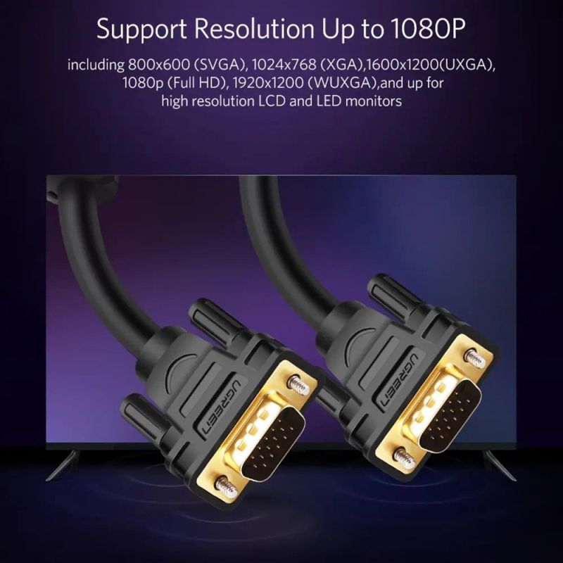 Кабель UGREEN VG101 VGA Male to Male Cable 1m (Black)(UGR-11673)