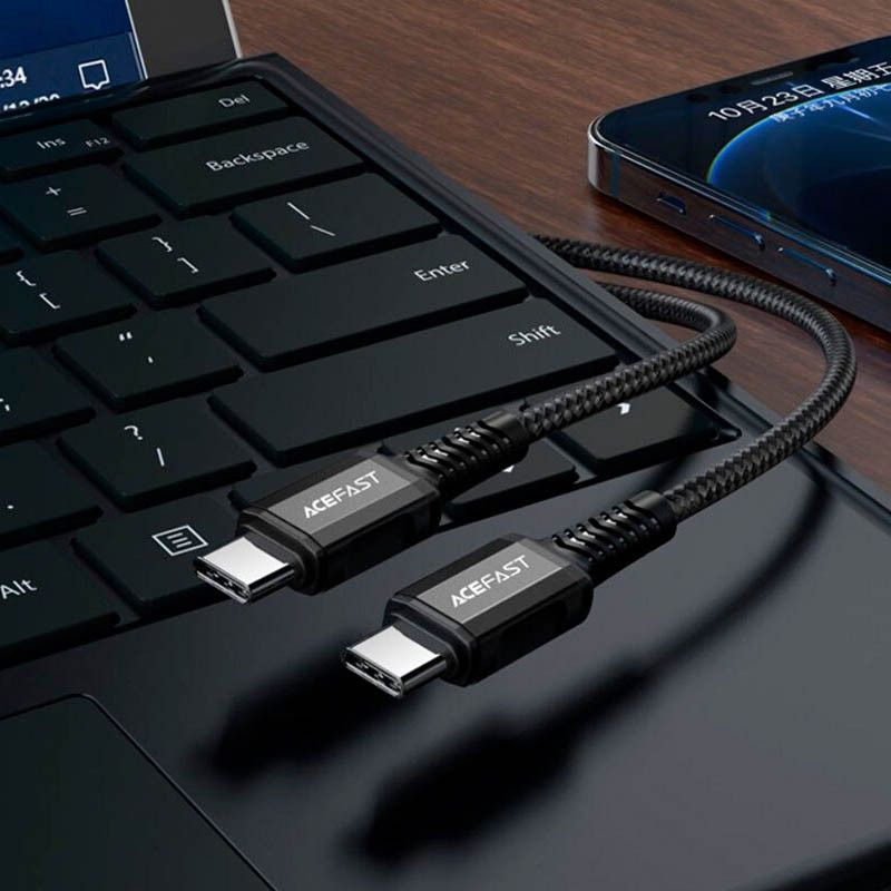 Кабель ACEFAST C1-09 USB-C to USB-C aluminum alloy audio/video transmission full-featured data cable Black