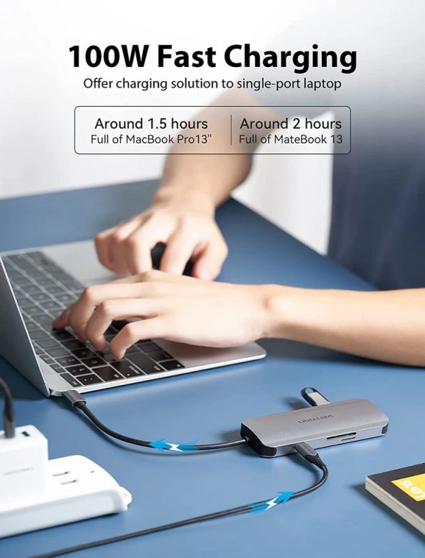 USB-хаб Vention USB-C to HDMI/USB 3.0x3/SD/TF/PD Docking Station Gray 0.15M Aluminum Alloy Type