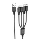 Кабель HOCO X76 4-in-1 Super charging cable (Type-C+Type-C+iP+Micro) Black
