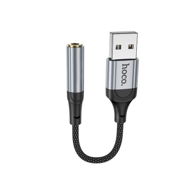 Аудiокабель HOCO LS36 USB-A  to 3.5 female, nylon braid,  0.12m, Black