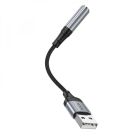 Аудiокабель HOCO LS36 USB-A  to 3.5 female, nylon braid,  0.12m, Black
