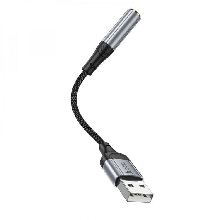 Аудiокабель HOCO LS36 USB-A  to 3.5 female, nylon braid,  0.12m, Black