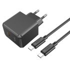 Мережевий зарядний пристрій з кабелем HOCO CS13A Ocean single port PD20W charger set(Type-C to Type-C) Black