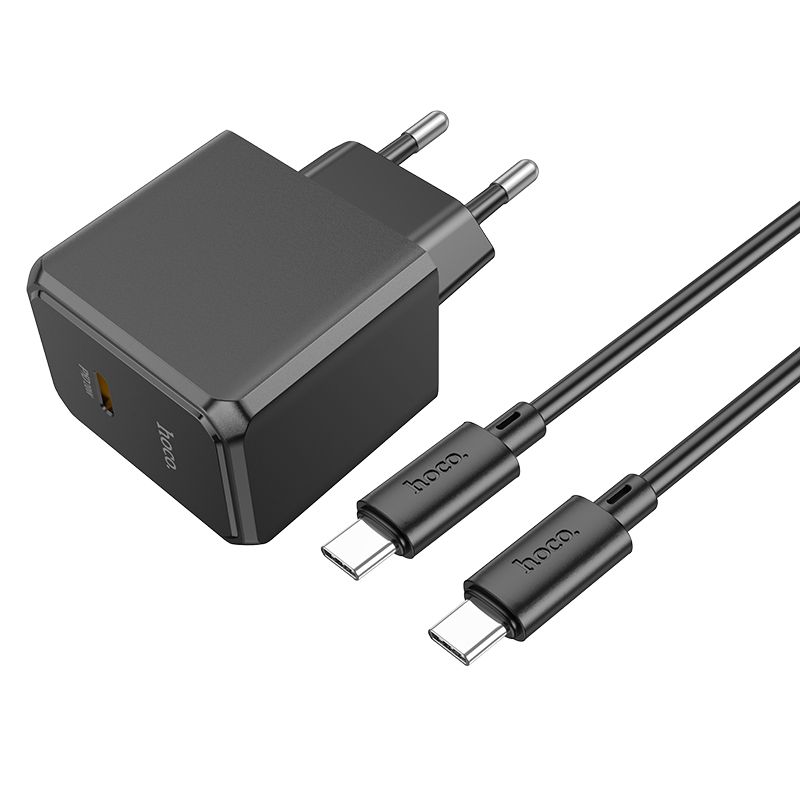 Мережевий зарядний пристрій з кабелем HOCO CS13A Ocean single port PD20W charger set(Type-C to Type-C) Black