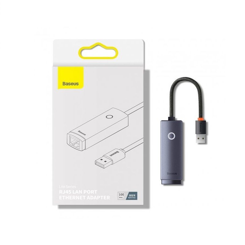 USB-Хаб Baseus Lite Series Ethernet Adapter USB-A to RJ45 LAN Port (100Mbps) Black