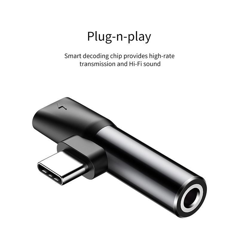 Кабель-перехiдник Baseus L41 Type-C(input) for Type-C female connectors+3.5 mm female Black