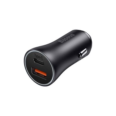 Автомобільний зарядний пристрій Baseus Golden Contactor Max Dual Fast Charger Car Charger U+C 60W Dark Gray