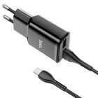Мережевий зарядний пристрій з кабелем HOCO C88A Star round dual port charger set(Type-C) 12W Black
