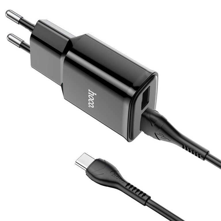 Мережевий зарядний пристрій з кабелем HOCO C88A Star round dual port charger set(Type-C) 12W Black