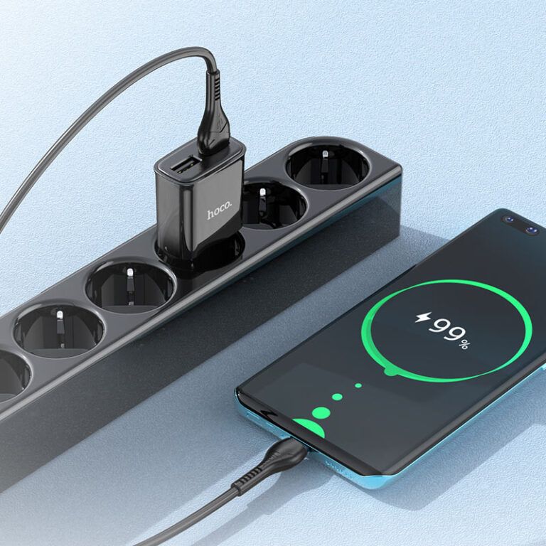 Мережевий зарядний пристрій з кабелем HOCO C88A Star round dual port charger set(Type-C) 12W Black