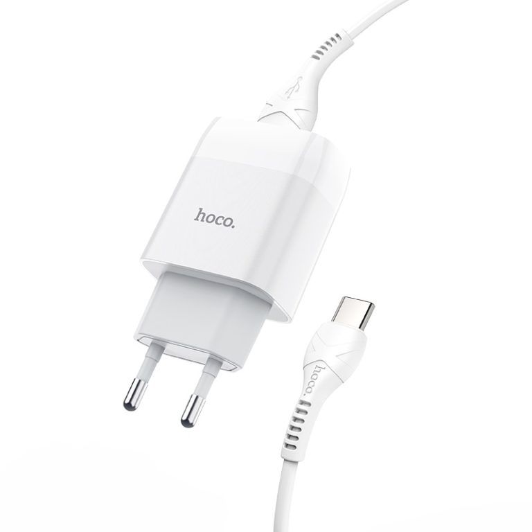 Мережевий зарядний пристрій з кабелем HOCO C73A Glorious dual port charger set(Type-C) 12W White