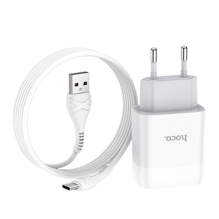 Мережевий зарядний пристрій з кабелем HOCO C73A Glorious dual port charger set(Type-C) 12W White