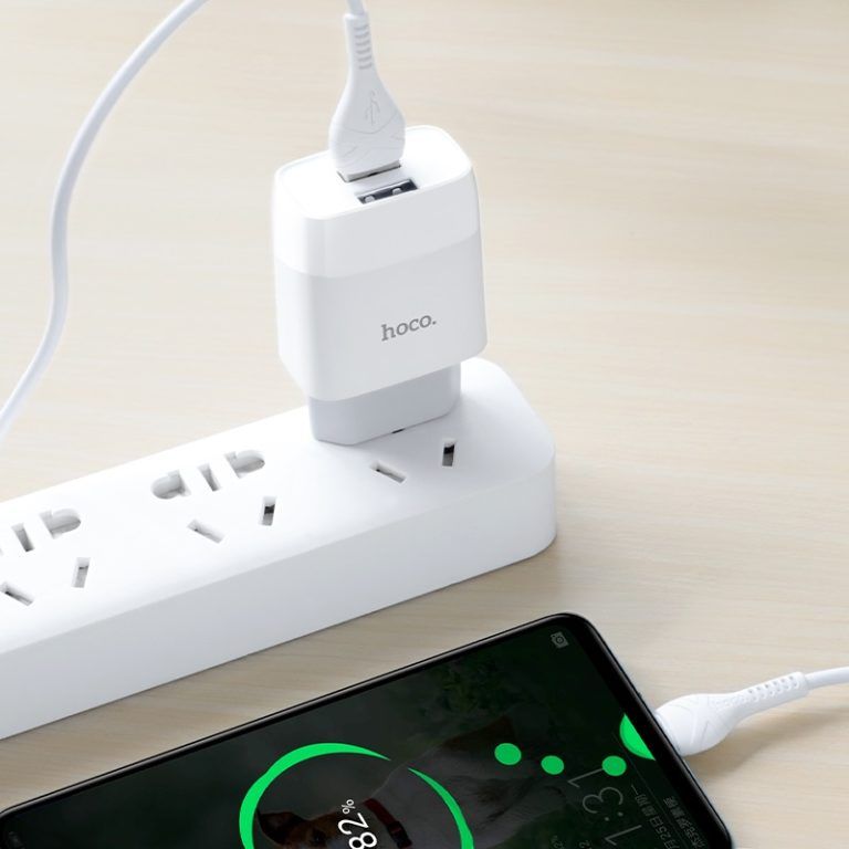 Мережевий зарядний пристрій з кабелем HOCO C73A Glorious dual port charger set(Type-C) 12W White