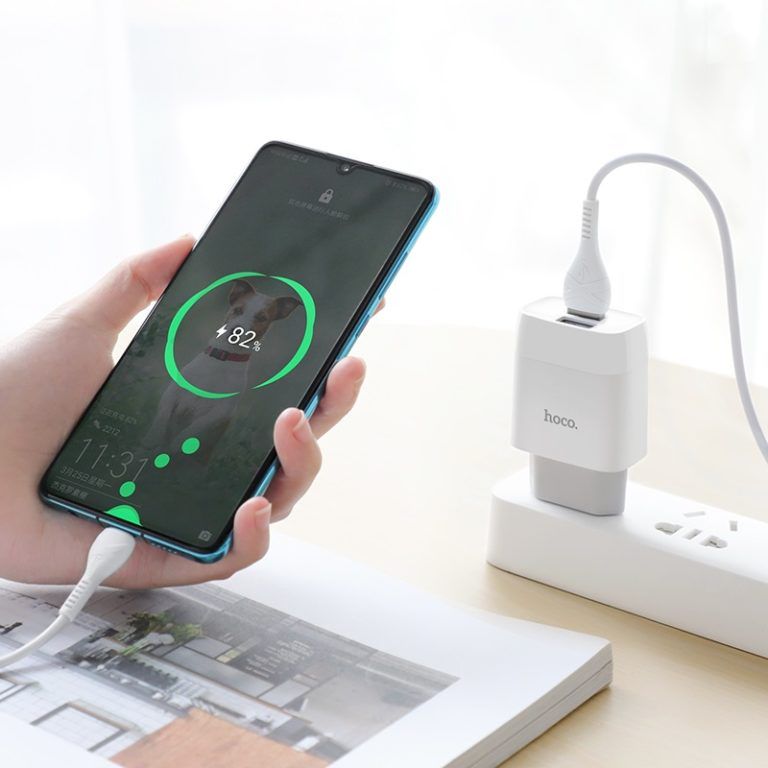 Мережевий зарядний пристрій з кабелем HOCO C73A Glorious dual port charger set(Type-C) 12W White