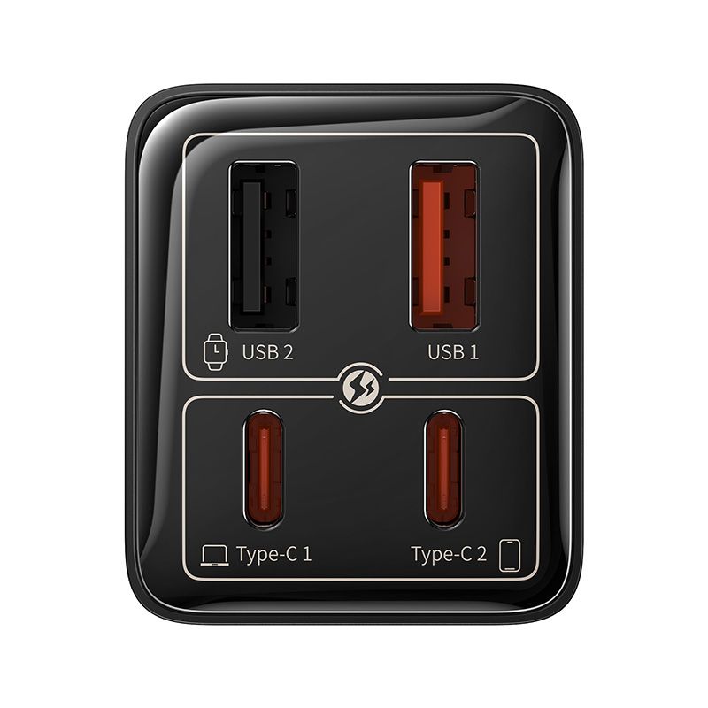 Мережевий зарядний пристрій з кабелем Baseus GaN6 Pro Fast Charger 2C+2U 65W  EU Cluster Black((With Type-C to Type-C 100W(20V/5A) 1m Black）
