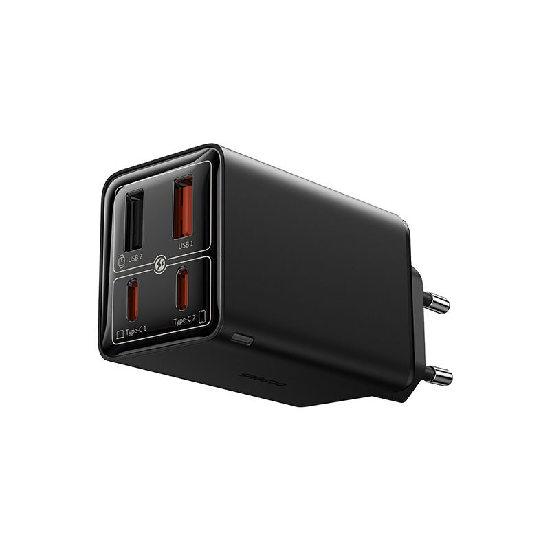 Мережевий зарядний пристрій з кабелем Baseus GaN6 Pro Fast Charger 2C+2U 65W  EU Cluster Black((With Type-C to Type-C 100W(20V/5A) 1m Black）