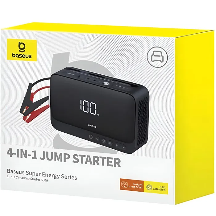 Автомобільний пуско-зарядний пристрій з насосом Baseus Super Energy Series 4-in-1 Car Jump Starter 600A Cluster Black
