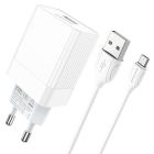 Мережевий зарядний пристрій з кабелем BOROFONE BA47A Mighty speed single port QC3.0 3A + Micro-USB cable 18W White