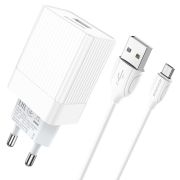 Мережевий зарядний пристрій з кабелем BOROFONE BA47A Mighty speed single port QC3.0 3A + Micro-USB cable 18W White