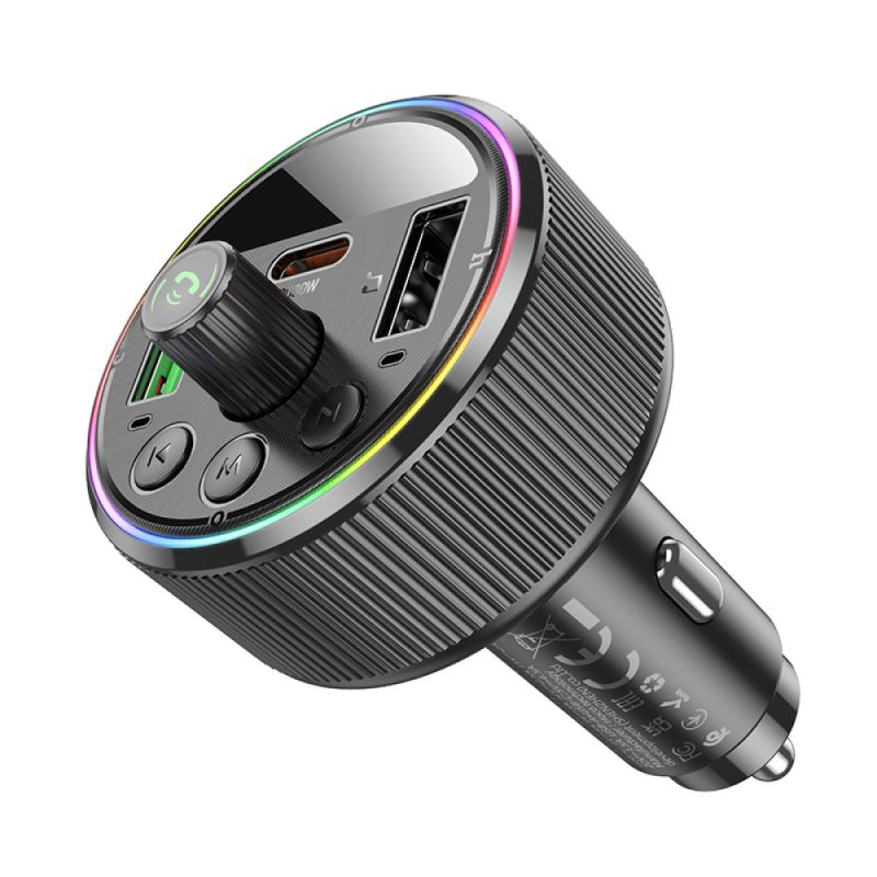 АЗП з FM-модулятором HOCO E82 Guerrero PD30W+QC3.0 car BT FM transmitter Black