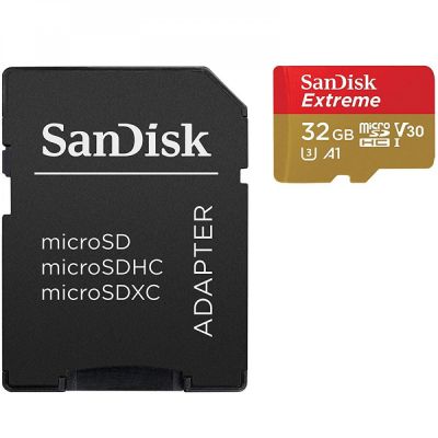 Карта пам'яті microSDHC (UHS-1 U3) SanDisk Extreme Action A1 32Gb Class 10 V30 (R100Mb/s, W60Mb/s) (adapter SD) TP