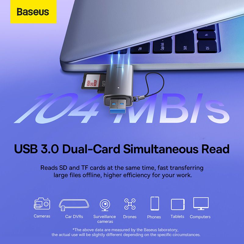 USB-хаб Baseus Lite Series USB-A &amp; Type-C  to SD/TF Card Reader  Grey
