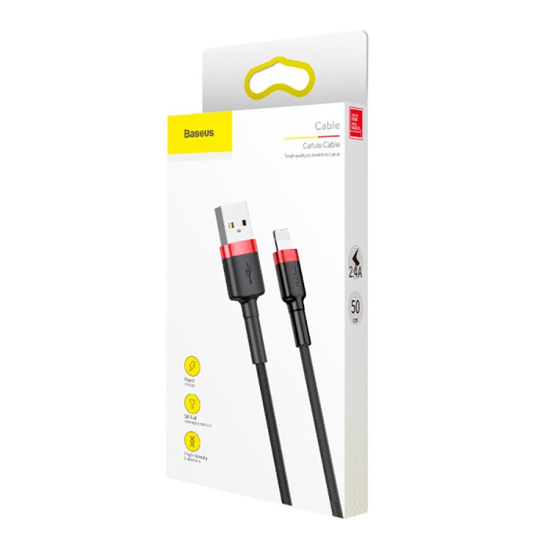 Кабель Baseus Cafule Cable USB For Lightning 2.4A 0.5m Red+Black