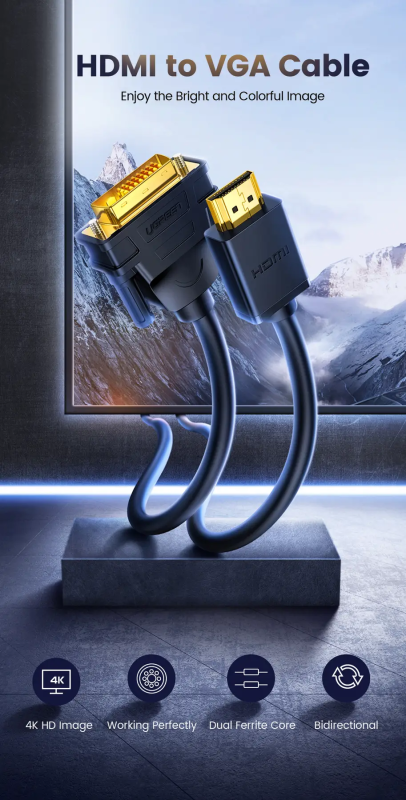 Кабель UGREEN HD106 HDMI to DVI Cable 2m (Black) (UGR-10135)
