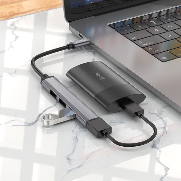USB-хаб HOCO HB26 4 in 1 adapter(Type-C to USB3.0+USB2.0*3) Metal Gray