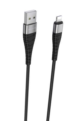 Кабель BOROFONE BX32 USB to iP 2.4A, 1m, nylon, aluminum+TPE connectors, Black