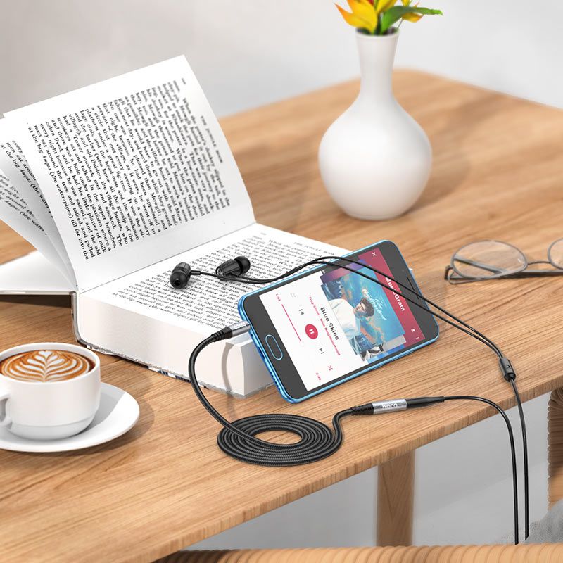 Аудiокабель HOCO UPA20 3.5 audio extension cable male to female (L=1M) Metal Gray