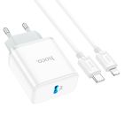 Мережевий зарядний пристрій з кабелем HOCO C104A Stage single port PD20W charger set (C to iP)(EU) White
