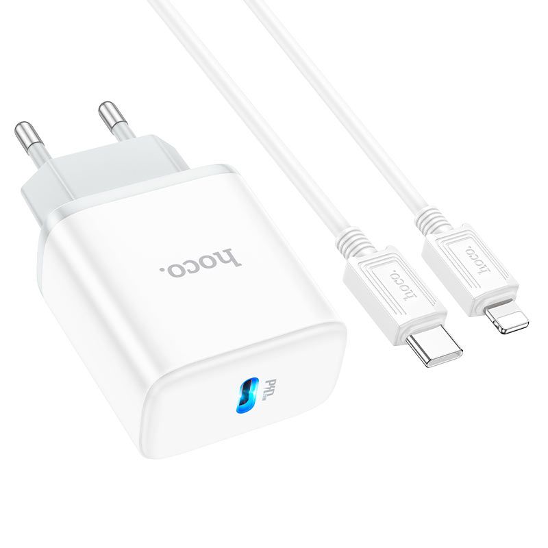 Мережевий зарядний пристрій з кабелем HOCO C104A Stage single port PD20W charger set (C to iP)(EU) White