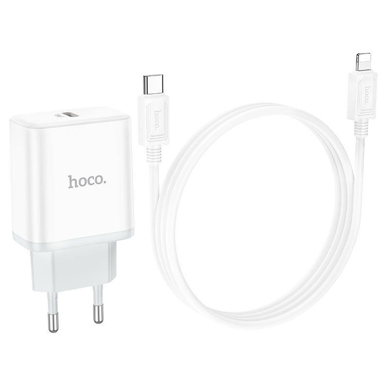 Мережевий зарядний пристрій з кабелем HOCO C104A Stage single port PD20W charger set (C to iP)(EU) White