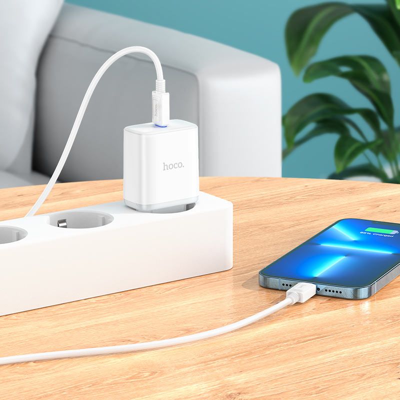 Мережевий зарядний пристрій з кабелем HOCO C104A Stage single port PD20W charger set (C to iP)(EU) White