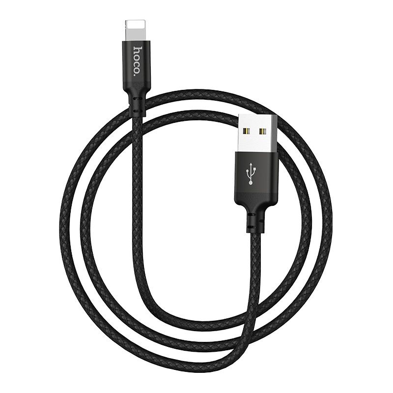 Кабель HOCO X14 USB to iP 2A, 1m, nylon, aluminum connectors, Black