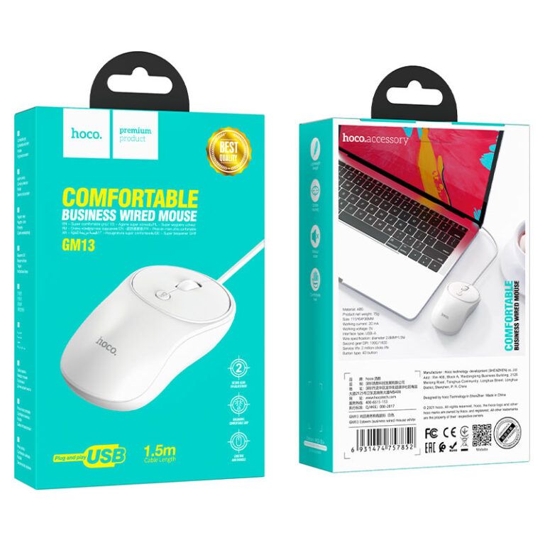 Миша HOCO GM13 Esteem business wired mouse White